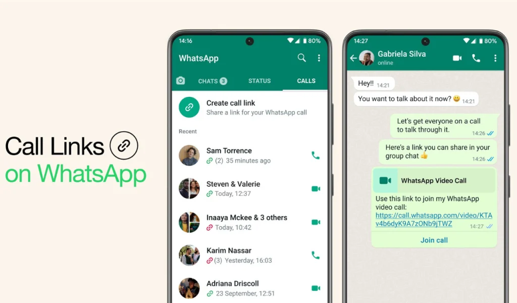 whatsapp call links feature for windows