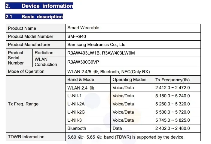 samsung galaxy watch 6 44mm sm r940 fcc certification testing connectivity