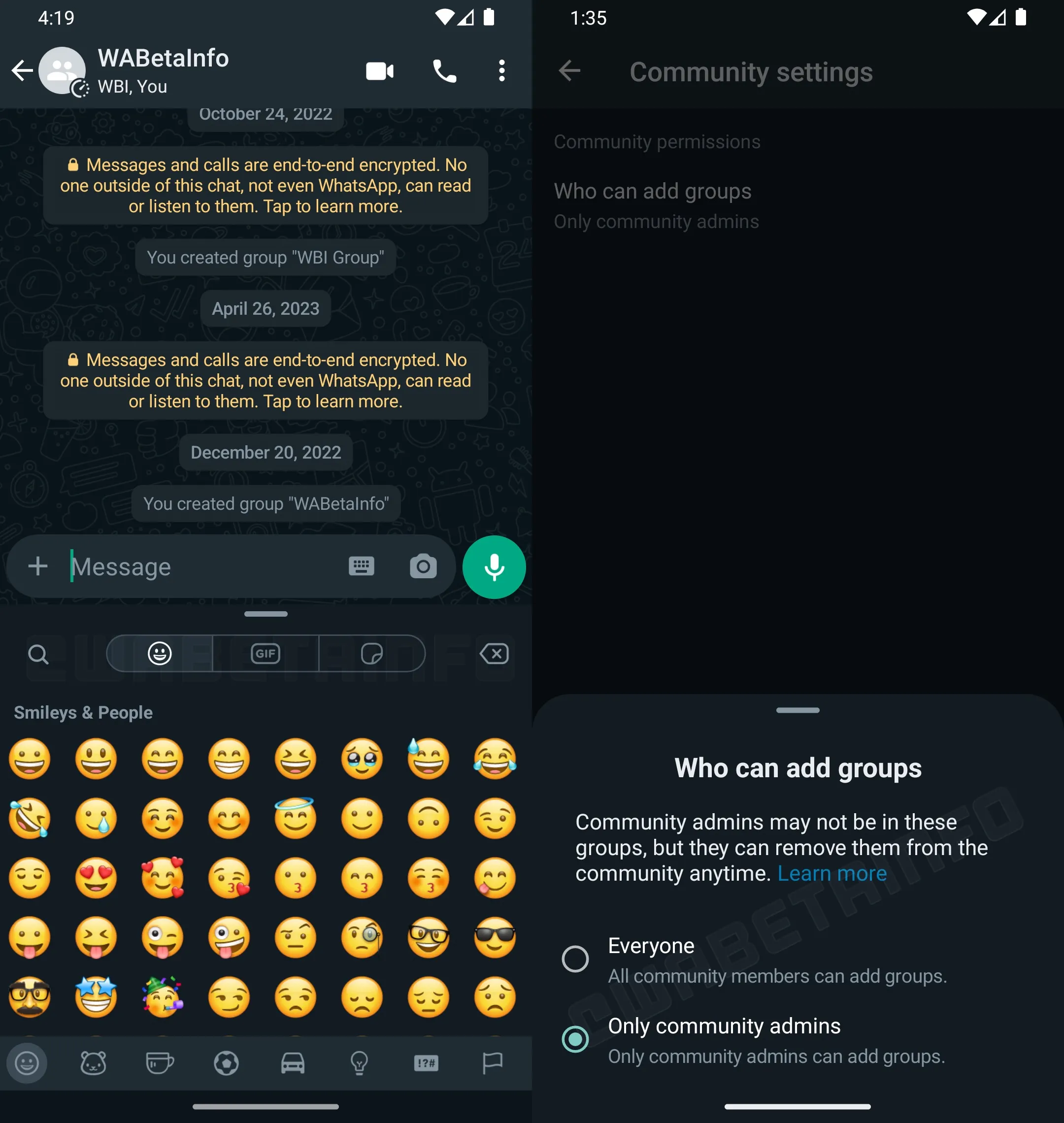 whatsapp redesigned emoji keyboard community settings beta