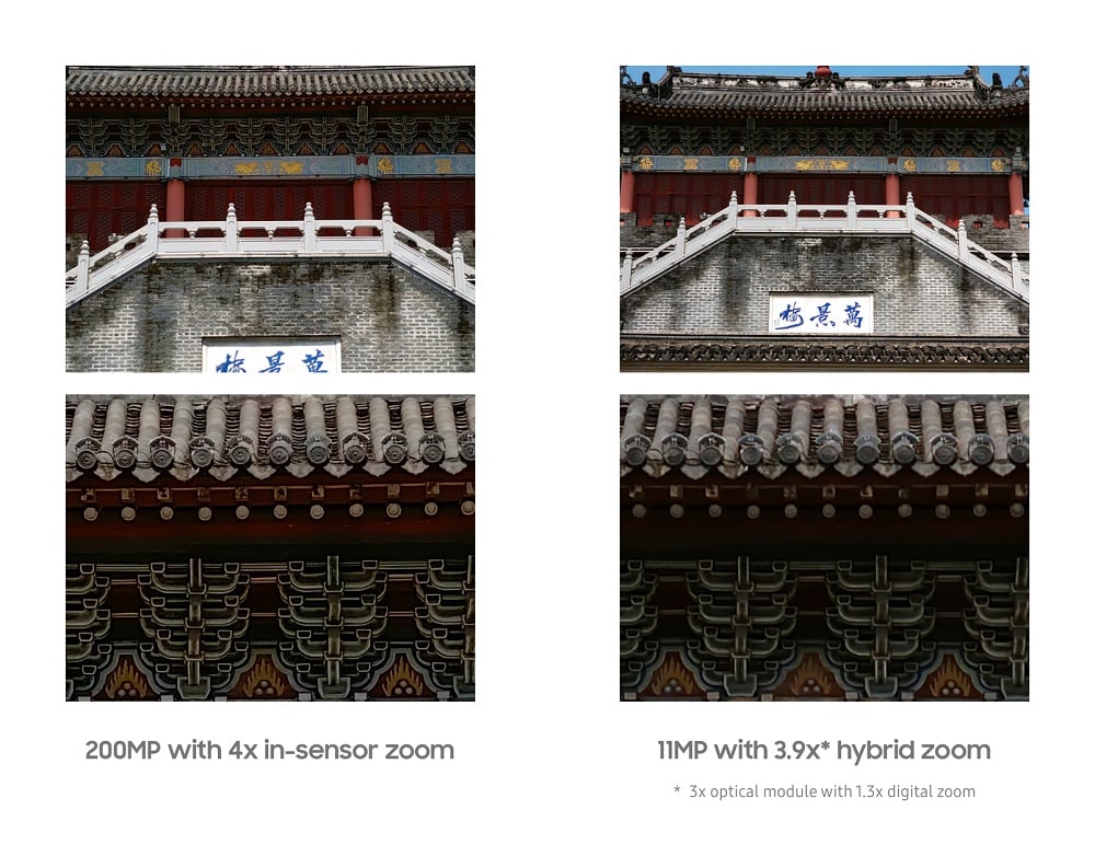 samsung isocell hp2 200mp camera in sensor zoom versus conventional 11mp telephoto camera comparison