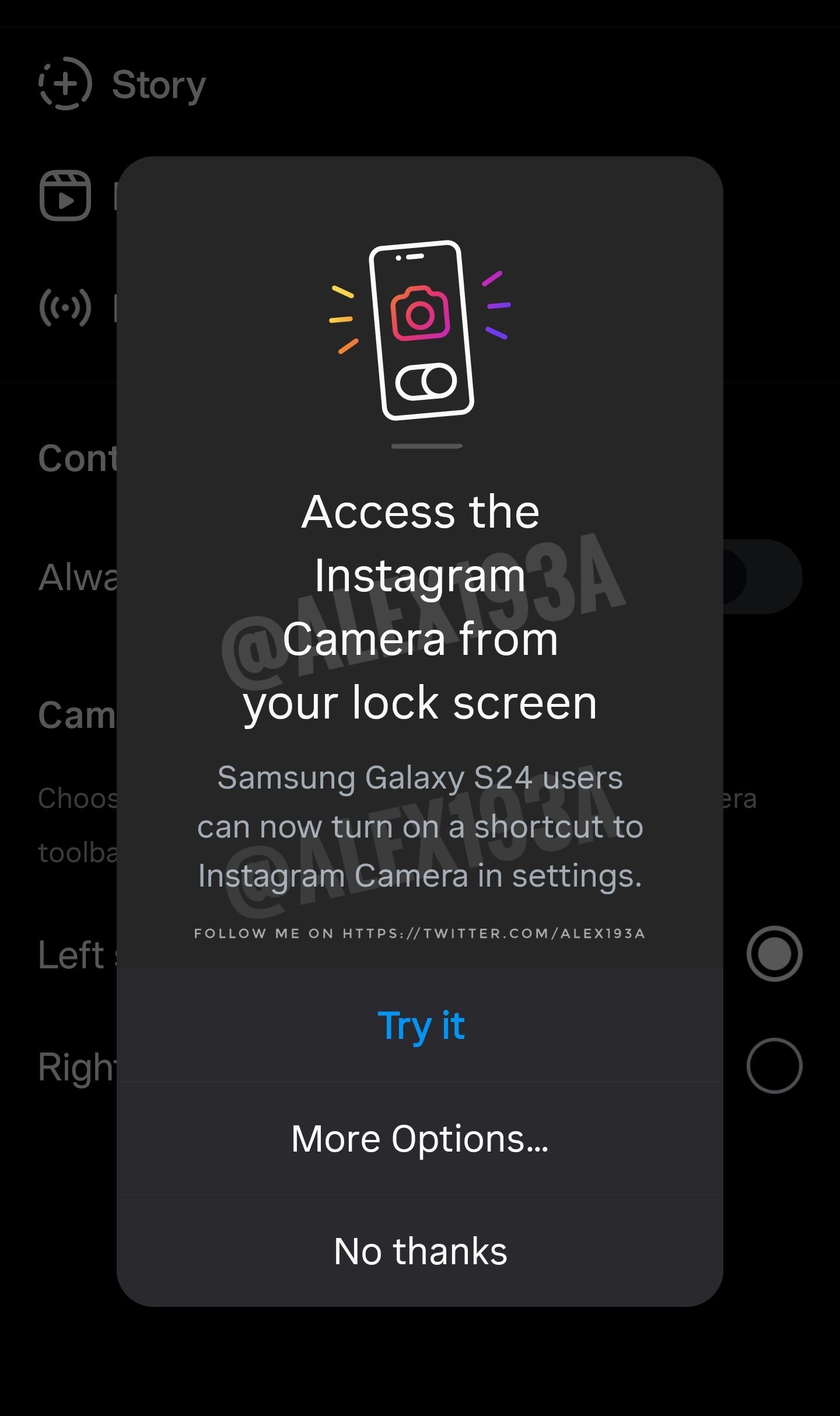 samsung galaxy s24 lock screen instagram camera shortcut leak