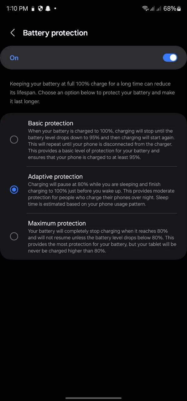 battery protection one ui 61