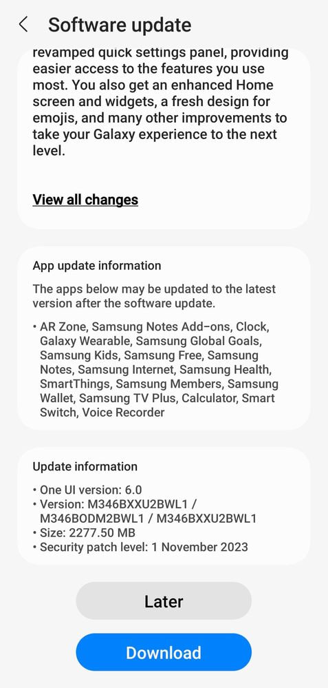 samsung galaxy m34 5g android 14 one ui 6.0 update india changelog