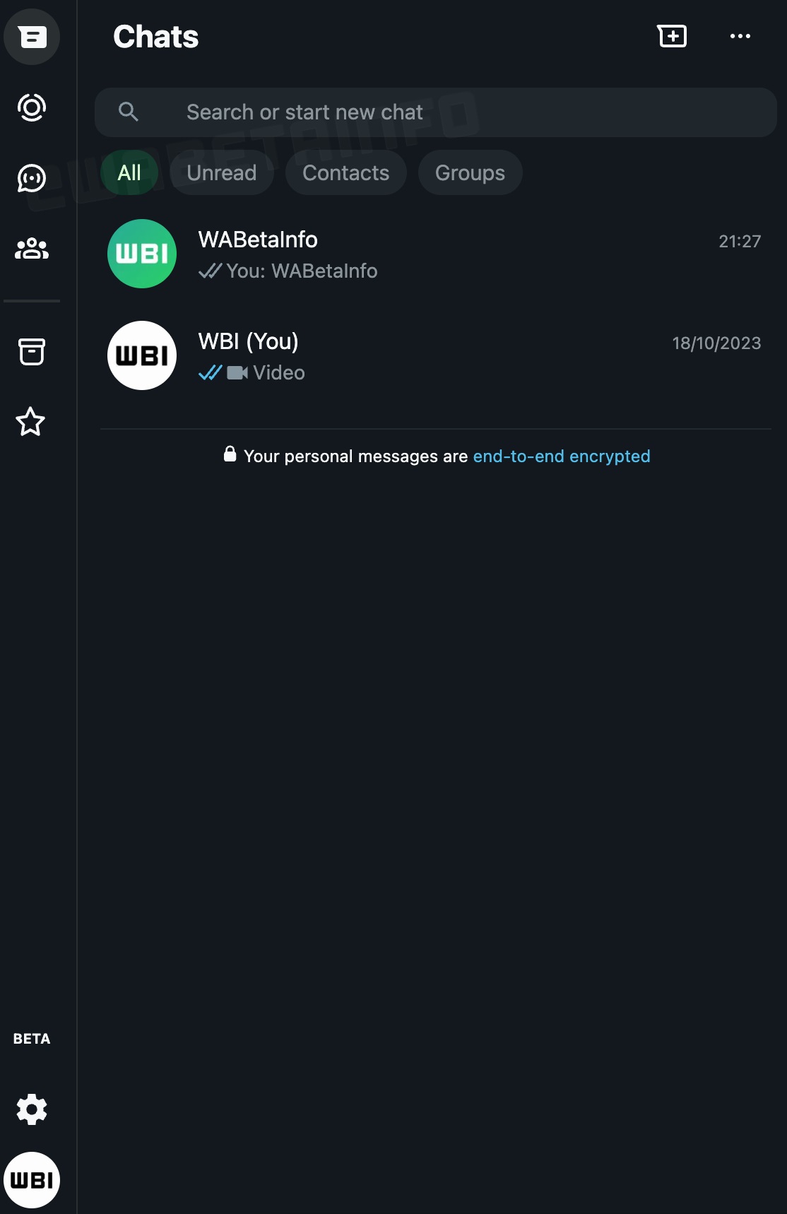 This is how the new WhatsApp web interface looks with the new dark theme. Image credits: WaBetaInfo.