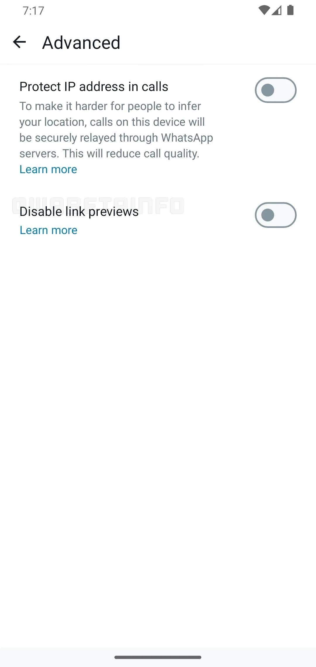 whatsapp for android disable link previews