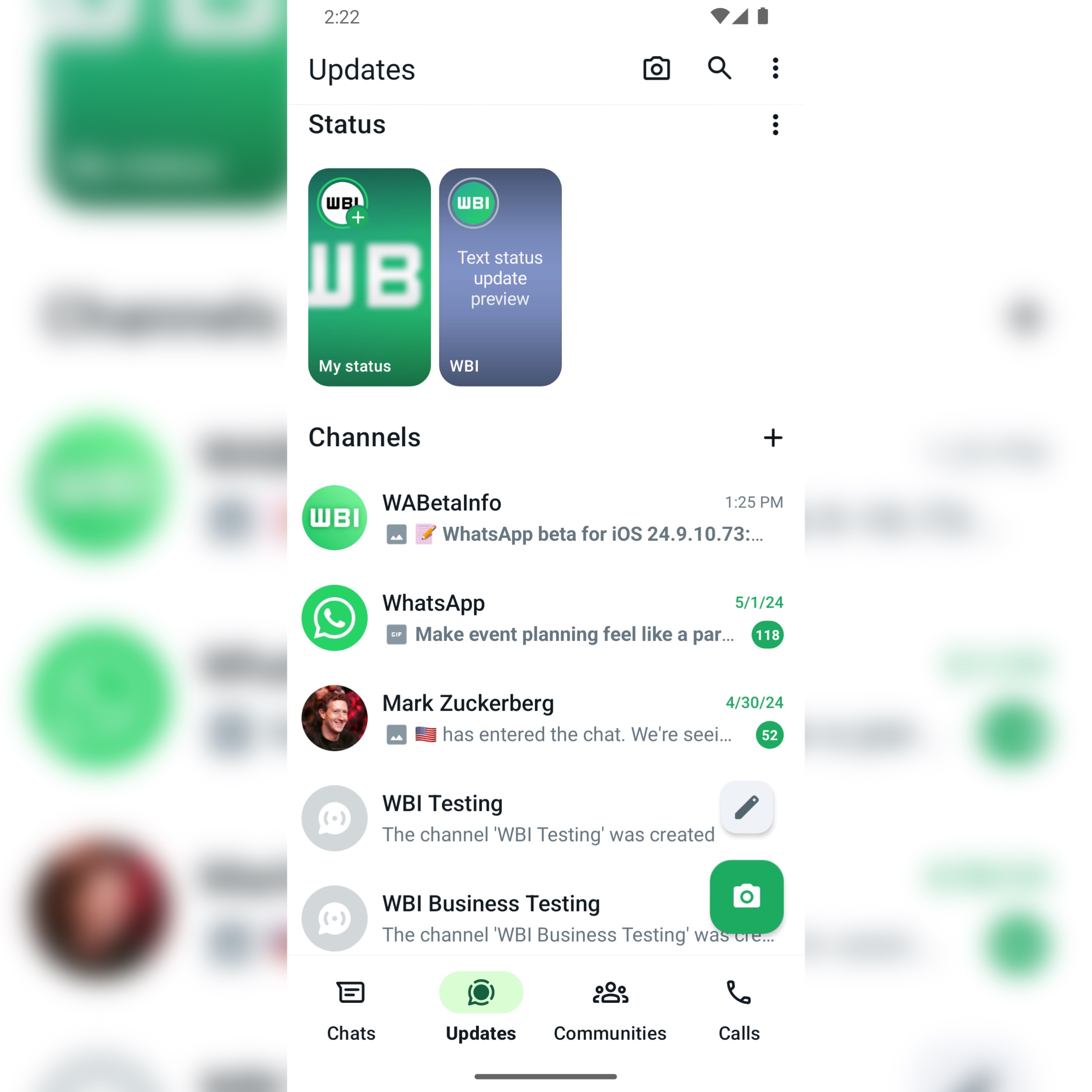 Captura de la nueva interfaz para navegar en los estados de WhatsApp.