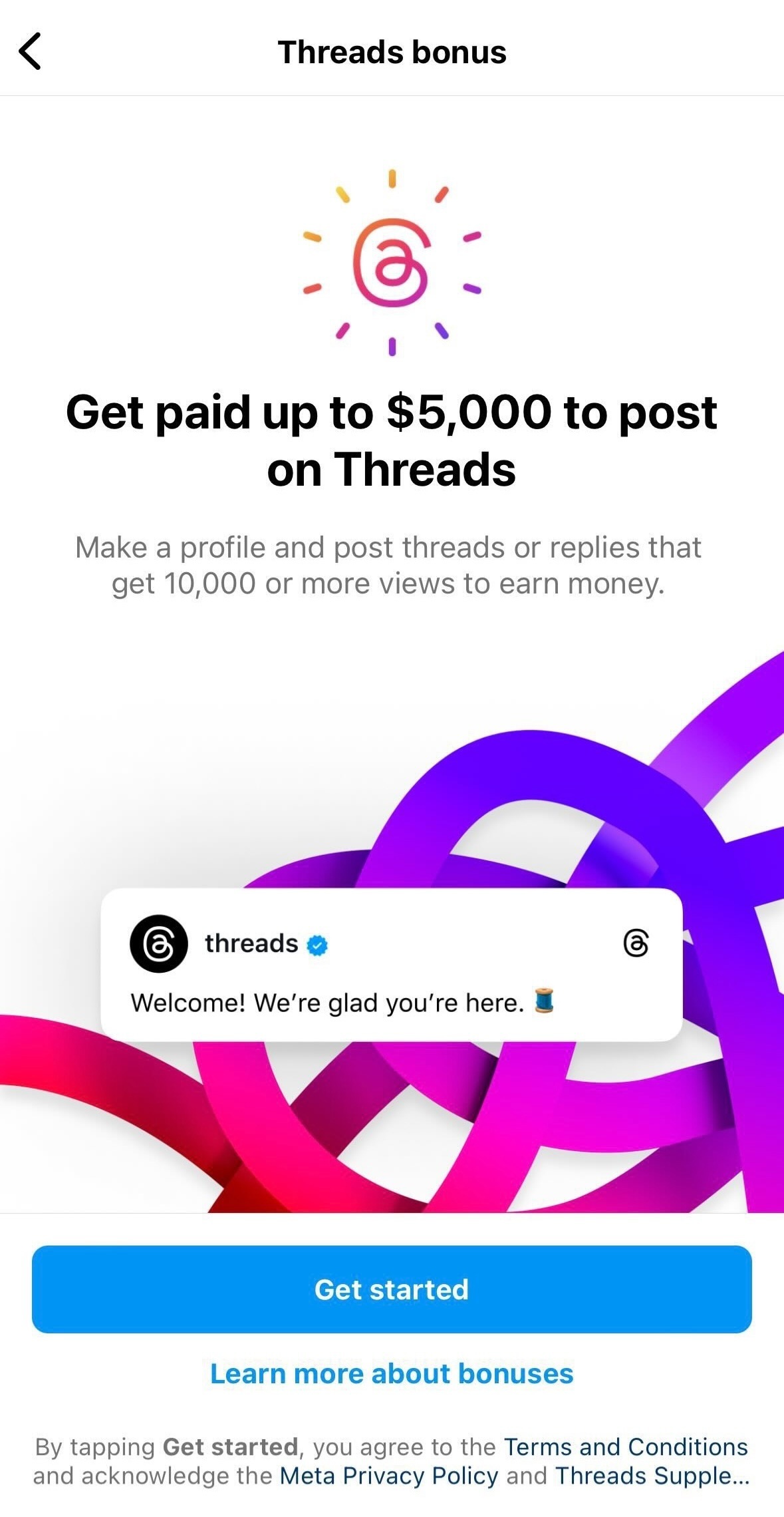 Captura del programa de recompensas de threads.