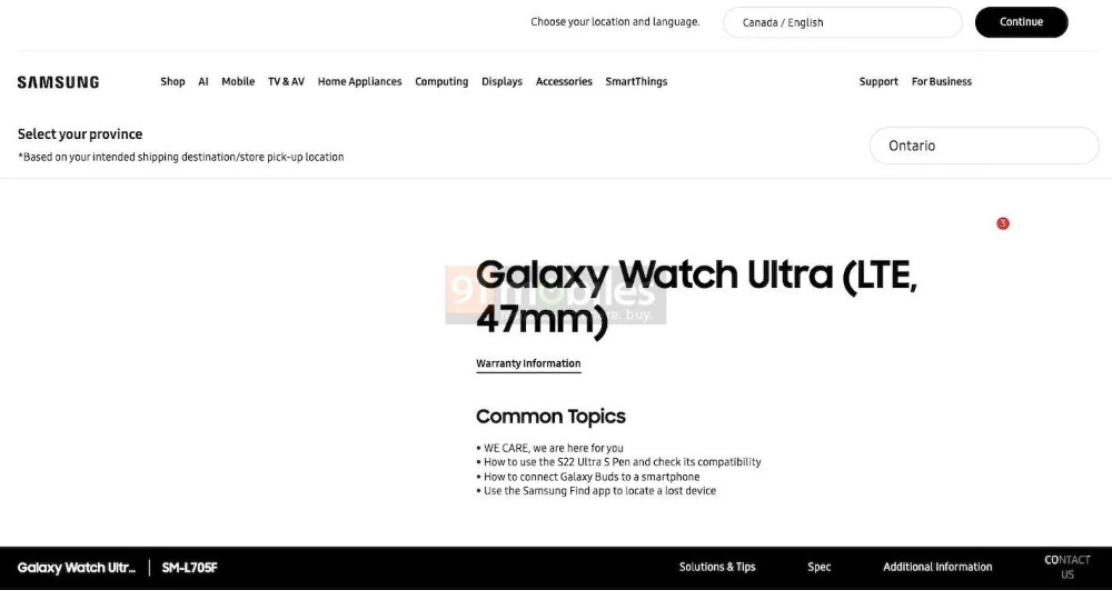 Captura de la página de soporte del Galaxy Watch Ultra.