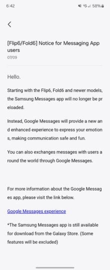 samsung galaxy z flip 6 fold 6 google messages default announcement 221x540