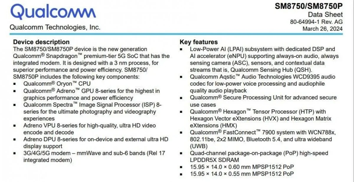 Detalle del slide filtrado sobre el nuevo chip Snapdragon 8 Gen 4.