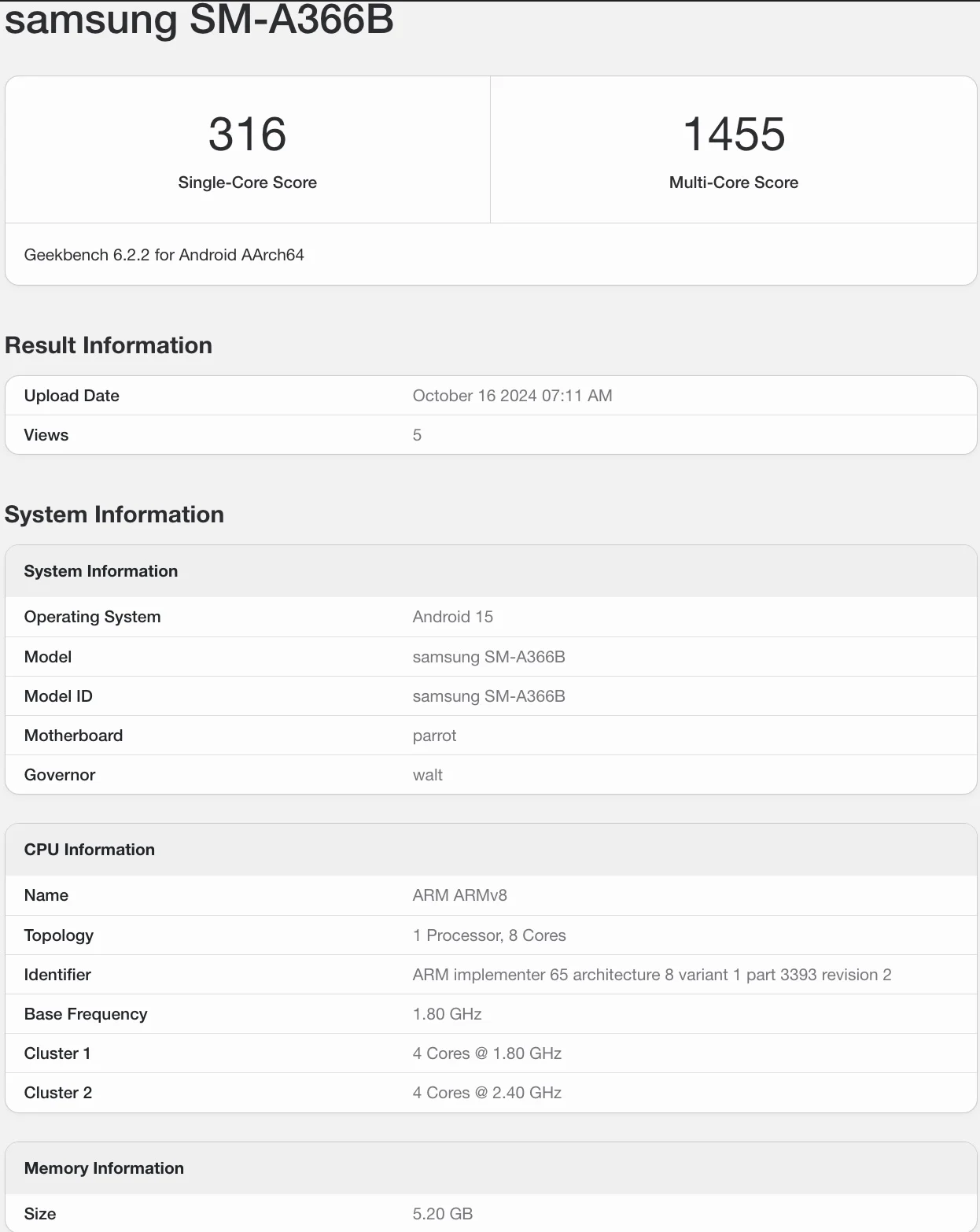 samsung galaxy a36 geekbench